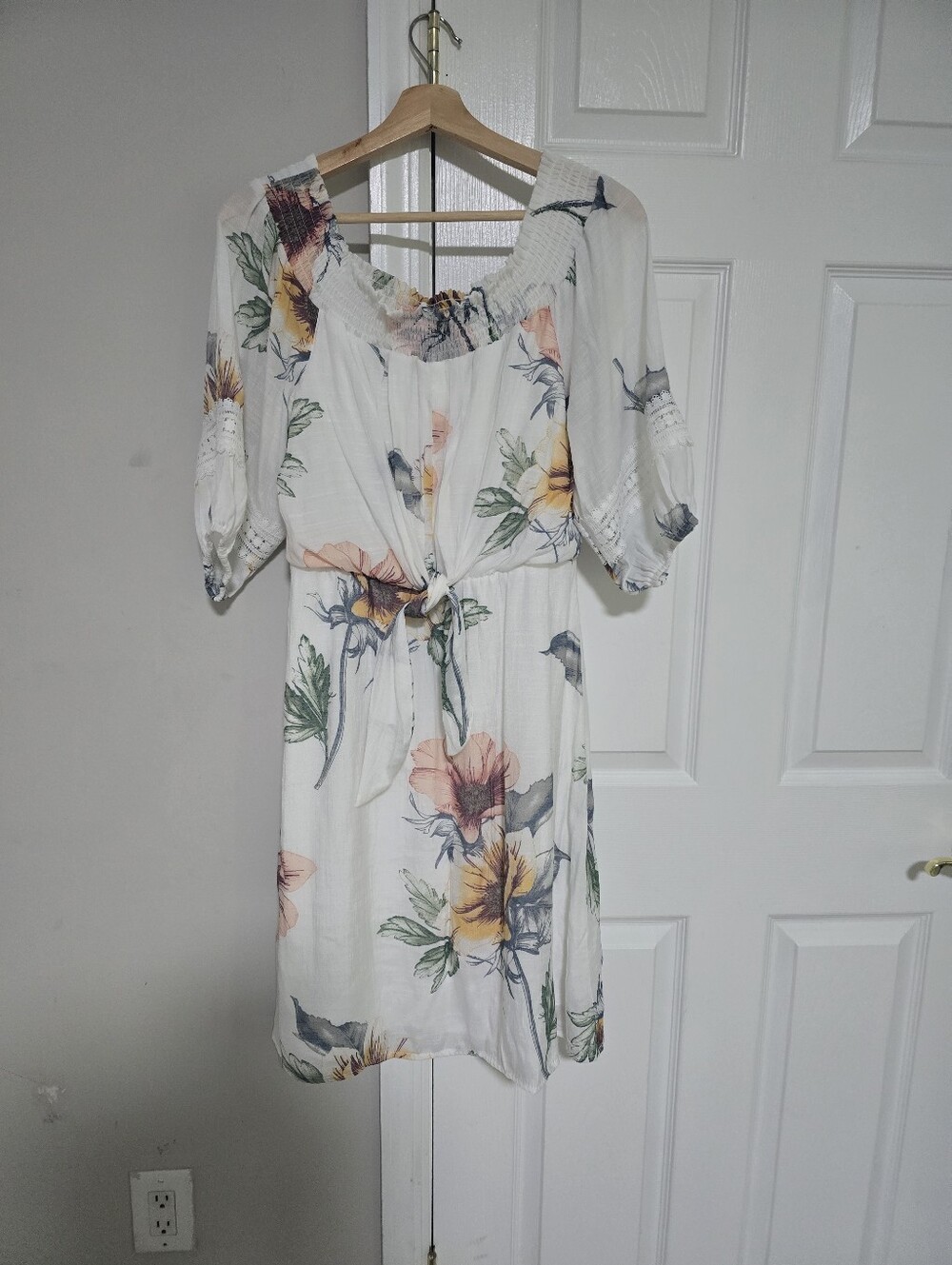 Luxology White Floral Midi Dress with Pink and Yellow Blooms - Picture 4 of 9